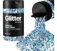 Hemway Blue, Green & Silver Mix Glitter Shaker, 110g Mixed Size Glitter