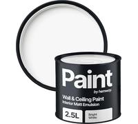 Hemway Bright White Paint 2.5 L, Indoor Matt Finish Wall Paint, Acrylic & Water-Based Emulsion, Quick Dry & High Coverage for the Kitchen, Bathroom & Bedroom Walls & Ceiling