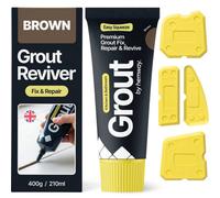 Hemway Brown Grout Reviver Kit, Ready Mixed Grout Repair 400G / 210Ml With 4 Piece Profiling Tool Kit, Wall & Floor Tile Adhesive