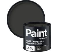 Hemway Caviar Black Paint 2.5 L, Indoor Matt Finish Wall Paint, Acrylic & Water-Based Emulsion, Quick Dry & High Coverage for the Kitchen, Bathroom & Bedroom Walls & Ceiling
