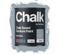 Hemway Chalk Based Furniture Paint, Dark Skies Blue 1L, Matt Finish Shabby Chic, Chalk Paint Furniture & Walls, Quick Dry & 1 Coat