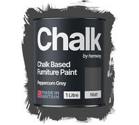 Hemway Chalk Based Furniture Paint, Peppercorn Grey 1L, Matt Finish Shabby Chic, Chalk Paint Furniture & Walls, Quick Dry & 1 Coat