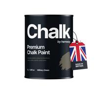 Hemway Chalk Paint Flat Matt Military Green 1L Shabby Chic, Smooth Chalky Finish, Interior Furniture, Walls, Wood, Quick Dry