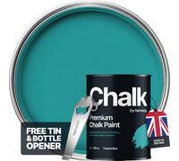 Hemway Chalk Paint Flat Matt Tropical Blue 1L Shabby Chic, Smooth Chalky Finish, Interior Furniture, Walls, Wood, Quick Dry