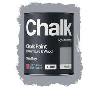 Hemway Chalk Paint Slate Grey Furniture Paint 1L, Matt Finish Shabby Chic, Chalk Furniture & Walls, Quick Dry & 1 Coat