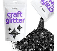 Hemway Craft Glitter - Black | 100g Multi Size Metallic Sequin Flakes for Halloween Resin & Epoxy Crafts | Supplies for Autumn Décor, Bunting, Nails, Candle, Face & Mask Decorating