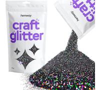 Hemway Craft Glitter - Black Holographic | 100g Fine Metallic Sequin Flakes for Halloween Resin & Epoxy Crafts | Supplies for Autumn Décor, Bunting, Nails, Candle, Face & Mask Decorating