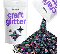 Hemway Craft Glitter - Black Holographic | 100g Multi Size Metallic Sequin Flakes for Halloween Resin & Epoxy Crafts | Supplies for Autumn Décor, Bunting, Nails, Candle, Face & Mask Decorating