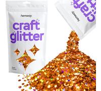 Hemway Craft Glitter - Copper Holographic | 100g Super Chunky Metallic Sequin Flakes for Halloween Resin & Epoxy Crafts | Supplies for Autumn Décor, Bunting, Nails, Candle, Face & Mask Decorating