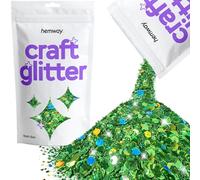 Hemway Craft Glitter Emerald Green Holographic 100g Multi Size Glitter for Crafts, Resin, Cosmetic, Nail, Face, Body, Festival, Tumblers, Art, Candle, Crafting