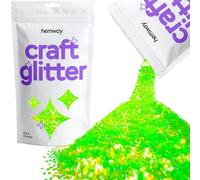 Hemway Craft Glitter - Fluorescent UV Neon Green | 100g Extra Chunky Metallic Sequin Flakes for Resin & Epoxy Crafts | Supplies for Tumblers, Cards, Jewellery, Candle, Hair, Face, Body & Nail Art