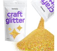 Hemway Craft Glitter - Gold Holographic | Ultrafine Metallic Sequin Flakes for Resin & Epoxy Crafts | Supplies for Tumblers, Cards, Jewellery, Candle, Hair, Face, Body & Nail Art | 100 g