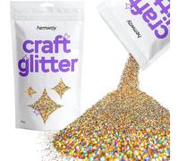 Hemway Craft Glitter - Gold Silver Holographic | 100g Fine Metallic Sequin Flakes for Resin & Epoxy Crafts | Supplies for Tumblers, Cards, Jewellery, Candle, Hair, Face, Body & Nail Art