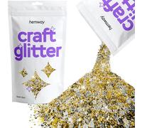 Hemway Craft Glitter - Gold Silver | Multi Size Metallic Sequin Flakes for Resin & Epoxy Crafts | Supplies for Tumblers, Cards, Jewellery, Candle, Hair, Face, Body & Nail Art | 100 g