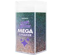Hemway Craft Glitter Mega Shaker - Gun Metal Grey Holographic | 410g Microfine Metallic Flakes for Resin & Epoxy Crafts | Supplies for Tumblers, Cards, Jewellery, Candle, Hair, Face, Body & Nail Art