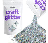Hemway Craft Glitter - Silver Holographic Stars | 100g Shaped Metallic Sequin Flakes for Resin & Epoxy Crafts | Supplies for Tumblers, Cards, Jewellery, Candle, Hair, Face, Body & Nail Art