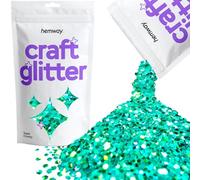 Hemway Craft Glitter - Turquoise Blue Holographic | 100g Super Chunky Metallic Sequin Flakes for Resin & Epoxy Crafts | Supplies for Tumblers, Cards, Jewellery, Candle, Hair, Face, Body & Nail Art