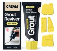 Hemway Cream Grout Reviver Kit, Ready Mixed Grout Repair 400G / 210Ml With 4 Piece Profiling Tool Kit, Wall & Floor Tile Adhesive