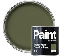 Hemway Dark Moss Green Paint 2.5 L, Indoor Matt Finish, One Coat, Wall Paint, Acrylic & Water-Based Emulsion, Quick Dry & High Coverage for the Kitchen, Bathroom & Bedroom Walls & Ceiling