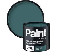 Hemway Dark Teal Blue Paint 2.5 L, Indoor Matt Finish Wall Paint, Acrylic & Water-Based Emulsion, Quick Dry & High Coverage for the Kitchen, Bathroom & Bedroom Walls & Ceiling