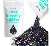 Hemway Eco Friendly Biodegradable Glitter - Black Holographic | 100g Extra Chunky Plant-Based Metallic Flakes for Arts & Resin Crafts | Bio Supplies for Festival, Hair, Face, Body & Nail Art