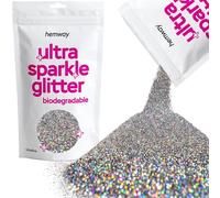 Hemway Eco Friendly Biodegradable Glitter - Gun Metal Grey Holographic | Ultrafine Plant-Based Metallic Flakes for Arts & Resin Crafts | Bio Supplies for Festival, Hair, Face, Body & Nail Art | 100 g