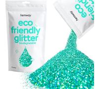 Hemway Eco Friendly Biodegradable Glitter - Turquoise Blue Holographic | 100g Chunky Plant-Based Metallic Flakes for Arts & Resin Crafts | Bio Supplies for Festival, Hair, Face, Body & Nail Art