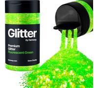 Hemway Fluorescent Green Glitter Shaker, 130g Extra Chunky Glitter, Crafts 1/24" Metallic Flake Green Sequins, Resin & Epoxy Crafts, Decorating, Halloween, Christmas, Nail, Face