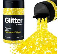 Hemway Fluorescent Yellow Glitter Shaker, 130g Super Chunky Glitter, Crafts 1/8" Metallic Flake Yellow Sequins, Resin & Epoxy Crafts, Decorating, Halloween, Christmas, Nail, Face