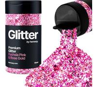 Hemway Fuchsia Pink Rose Gold Mix Glitter Shaker, 105g Mixed Size Glitter for Crafts Metallic Flake Sequins for Resin & Epoxy Crafts for Decorating, Halloween, Christmas, Nail, Face, Art