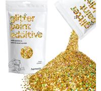 Hemway Glitter Paint Additive - Gold Holographic | 100g Extra Chunky Metallic Flakes for Adding Sparkle to Paints & Wood Varnish | Add to Emulsion, Acrylic & Latex for Indoor Sparkly Walls