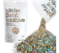 Hemway Glitter Paint Additive - Gold Silver Holographic | Extra Chunky Metallic Flakes for Adding Sparkle to Paints & Wood Varnish | Add to Emulsion, Acrylic & Latex for Indoor Sparkly Walls | 100 g