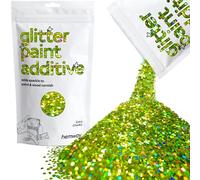 Hemway Glitter Paint Additive - Lime Green Holographic | Extra Chunky Metallic Flakes for Adding Sparkle to Paints & Wood Varnish | Add to Emulsion, Acrylic & Latex for Indoor Sparkly Walls | 100 g