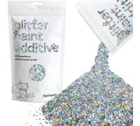 Hemway Glitter Paint Additive - Silver Holographic Stars | 100g Shaped Metallic Flakes for Adding Sparkle to Paints & Wood Varnish | Add to Emulsion, Acrylic & Latex for Indoor Sparkly Walls