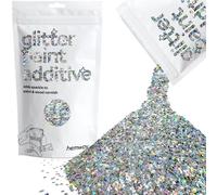 Hemway Glitter Paint Additive - Silver Holographic Stars & Moons | Metallic Flakes for Adding Sparkle to Paints & Wood Varnish | Add to Emulsion, Acrylic & Latex for Indoor Sparkly Walls | 100 g