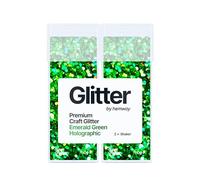 Hemway Glitter Shaker Emerald Green Holographic 110g x2 Pack Super Chunky, Craft Glitter Shakers for Resin & Epoxy Crafts, Christmas Art Supplies, Nail, Body, Face, Festival, Crafting, Slime, Sparkle
