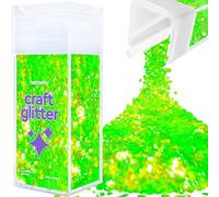 Hemway Glitter Shaker Fluorescent Green 110g Super Chunky, Craft Glitter Shaker for Resin & Epoxy Crafts, Christmas Art Supplies, Nail, Body, Face, Eye, Festival, Crafting, Slime, Sparkle