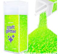 Hemway Glitter Shaker Fluorescent Green 130g Fine, Craft Glitter Shaker for Resin & Epoxy Crafts, Christmas Art Supplies, Nail, Body, Face, Eye, Festival, Crafting, Slime, Sparkle