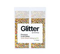 Hemway Glitter Shaker Gold Silver Holographic 110g x2 Pack Chunky, Craft Glitter Shakers for Resin & Epoxy Crafts, Christmas Art Supplies, Nail, Body, Face, Eye, Festival, Crafting, Slime, Sparkle