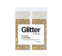 Hemway Glitter Shaker Gold Silver Holographic 130g x2 Pack Fine, Craft Glitter Shakers for Resin & Epoxy Crafts, Christmas Art Supplies, Nail, Body, Face, Eye, Festival, Crafting, Slime, Sparkle