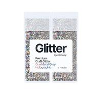 Hemway Glitter Shaker Gun Metal Grey Holographic 130g x2 Pack Ultrafine, Craft Glitter Shakers for Resin & Epoxy Crafts, Christmas Art Supplies, Nail, Body, Face, Festival, Crafting, Slime, Sparkle