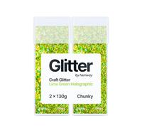 Hemway Glitter Shaker Lime Green Holographic 110g x2 Pack Chunky, Craft Glitter Shakers for Resin & Epoxy Crafts, Christmas Art Supplies, Nail, Body, Face, Eye, Festival, Crafting, Slime, Sparkle