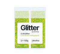 Hemway Glitter Shaker Lime Green Holographic 130g x2 Pack Ultrafine, Craft Glitter Shakers for Resin & Epoxy Crafts, Christmas Art Supplies, Nail, Body, Face, Eye, Festival, Crafting, Slime, Sparkle
