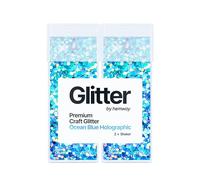 Hemway Glitter Shaker Ocean Blue Holographic 110g x2 Pack Super Chunky, Craft Glitter Shakers for Resin & Epoxy Crafts, Christmas Art Supplies, Nail, Body, Face, Festival, Crafting, Slime, Sparkle