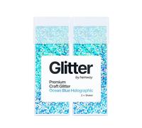 Hemway Glitter Shaker Ocean Blue Holographic 130g x2 Pack Extra Chunky, Craft Glitter Shakers for Resin & Epoxy Crafts, Christmas Art Supplies, Nail, Body, Face, Festival, Crafting, Slime, Sparkle