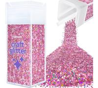 Hemway Glitter Shaker Pink Holographic 130g Chunky, Craft Glitter Shaker for Resin & Epoxy Crafts, Christmas Art Supplies, Nail, Body, Face, Eye, Festival, Crafting, Slime, Sparkle