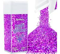 Hemway Glitter Shaker Purple Holographic 130g Extra Chunky, Craft Glitter Shaker for Resin & Epoxy Crafts, Christmas Art Supplies, Nail, Body, Face, Eye, Festival, Crafting, Slime, Sparkle