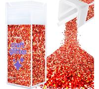 Hemway Glitter Shaker Red Holographic 110g Extra Chunky, Craft Glitter Shaker for Resin & Epoxy Crafts, Christmas Art Supplies, Nail, Body, Face, Eye, Festival, Crafting, Slime, Sparkle