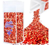 Hemway Glitter Shaker Red Holographic 110g Super Chunky, Craft Glitter Shaker for Resin & Epoxy Crafts, Christmas Art Supplies, Nail, Body, Face, Eye, Festival, Crafting, Slime, Sparkle