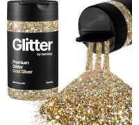 Hemway Gold Silver Glitter Shaker, 130g Chunky Glitter, Crafts 1/40" Metallic Flake Gold Silver Sequins, Resin & Epoxy Crafts, Decorating, Halloween, Christmas, Nail, Face, Art